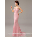 Alibaba Elegant Long New Designer Cap Sleeve pink Color Satin Mermaid Evening Dresses Or Bridesmaid Dress With Pearls LE32